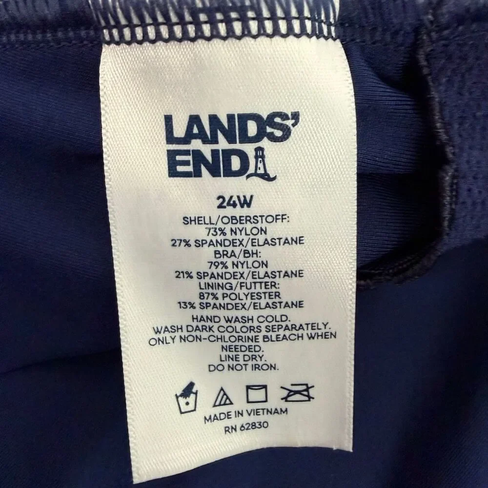 Lands End Womens Swimsuit Tugless Tank 24W Deep Sea Ripples